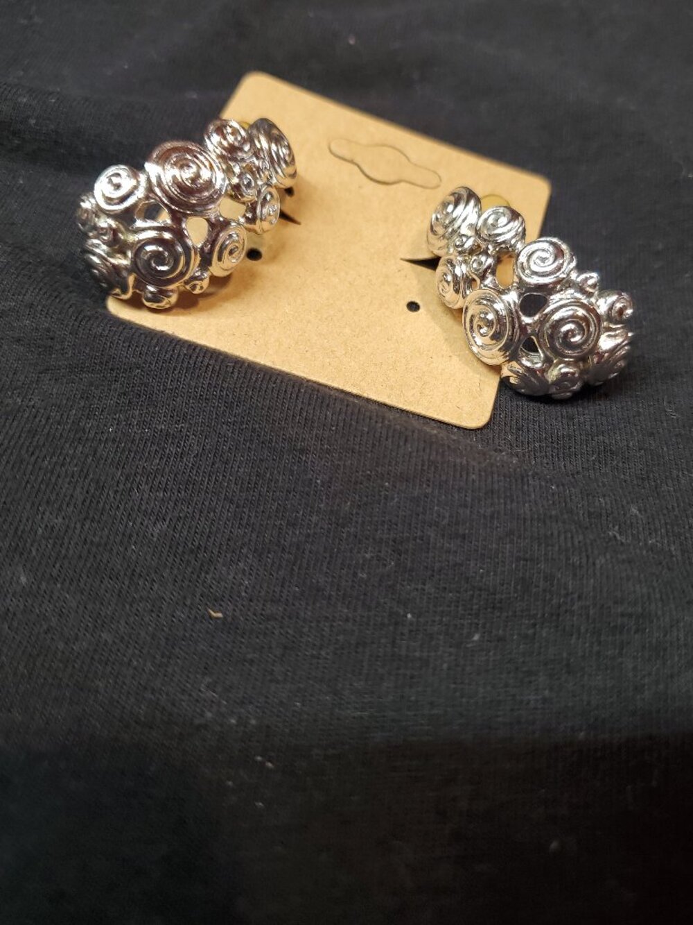 VTG Anne Klein Silver Swirl Cluster Pierced Earrings Signed © AK